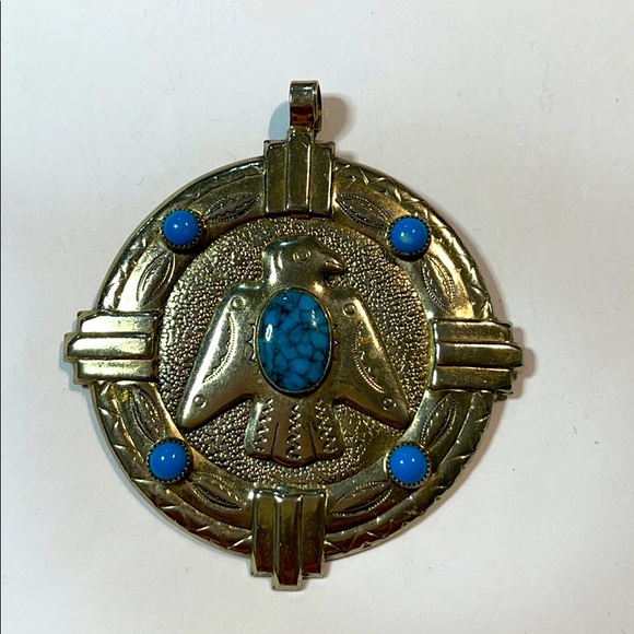 NAVAJO TURQUOISE THUNDERBIRD BELL NICKEL SILVER - Picture 2 of 10